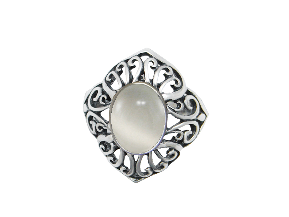 Sterling Silver Filigree Ring With White Moonstone Size 7